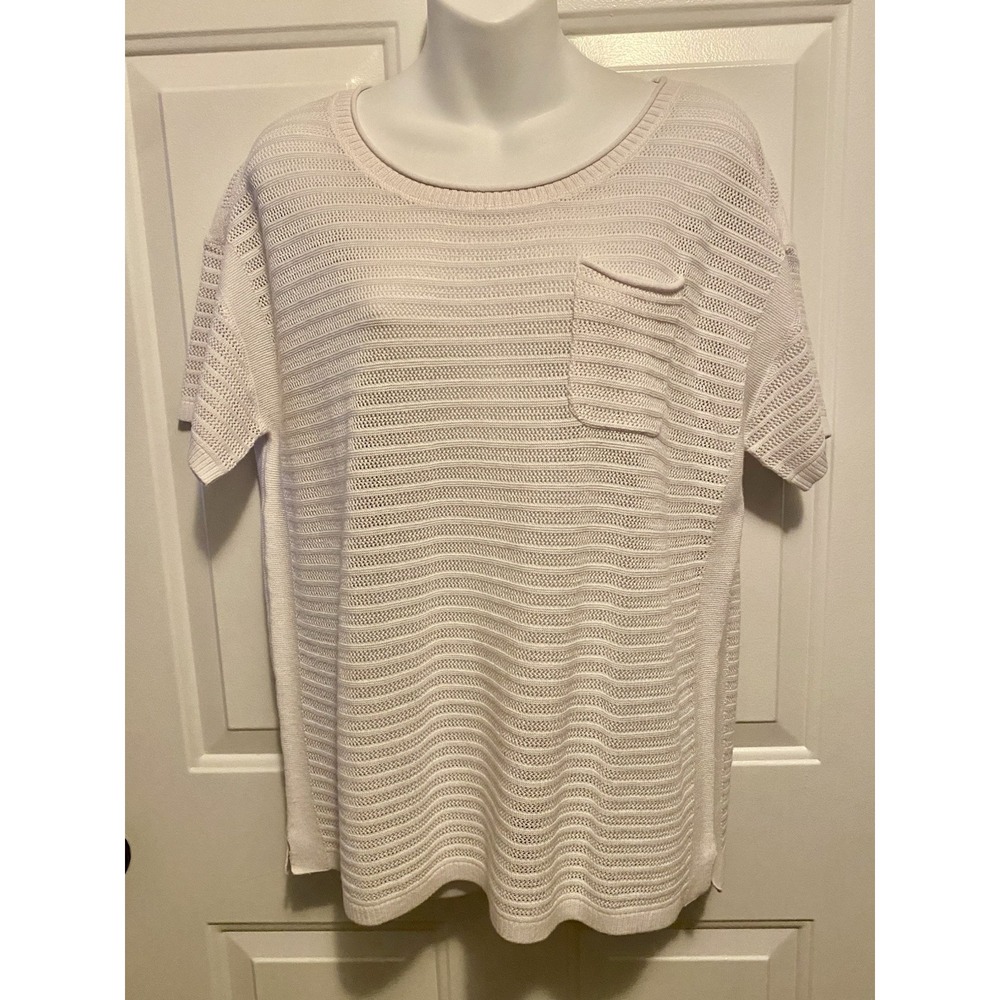 T‎ By Talbots Shirt Womens LP Large Petite White Open Weave Knit  Sweater Shirt